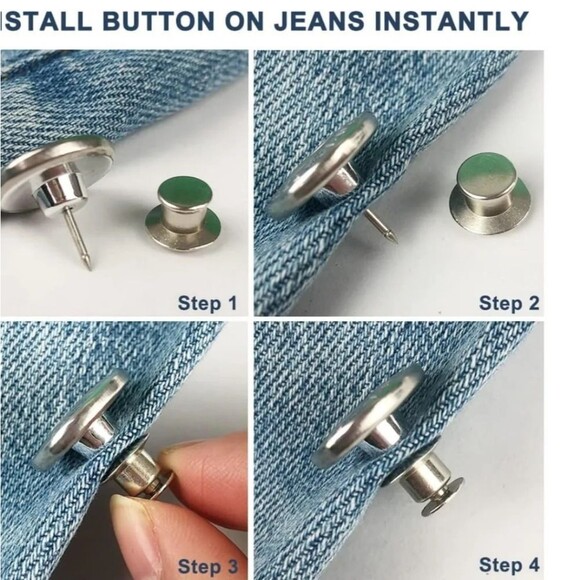 Button Pins for Jeans Jean Buttons Pins No Sew Set of 2 Replacement Silver - Picture 10 of 12